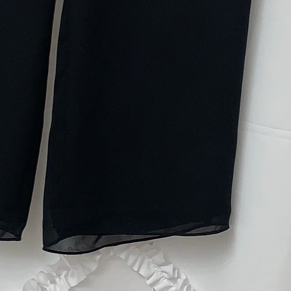 Coldwater Creek Womens Petite 14 Black Wide Leg Chiffon Overlay‎ Dress Pants P14
